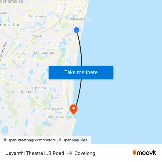 Jayanthi Theatre L.B.Road to Covelong map