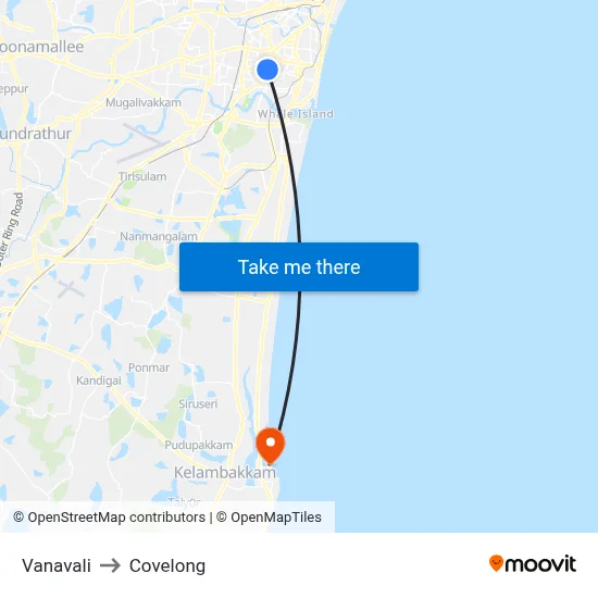 Vanavali to Covelong map