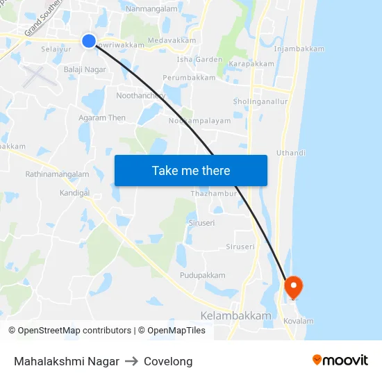 Mahalakshmi Nagar to Covelong map