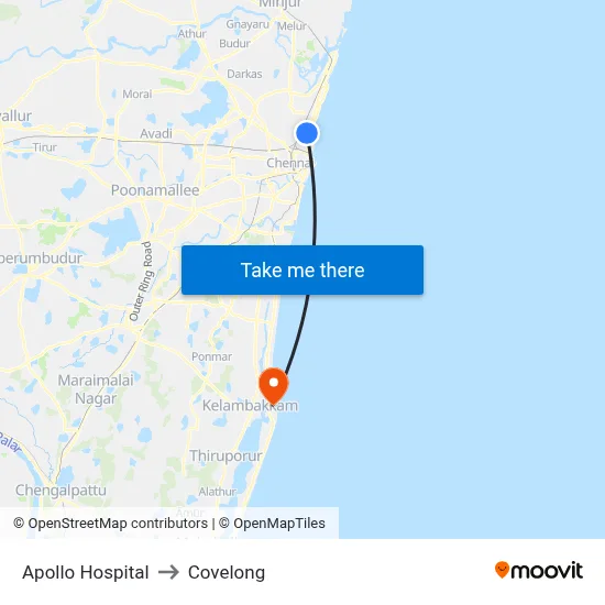 Apollo Hospital to Covelong map