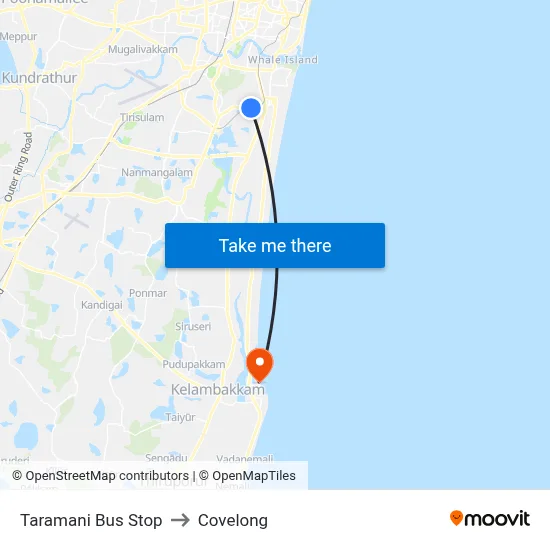 Taramani Bus Stop to Covelong map