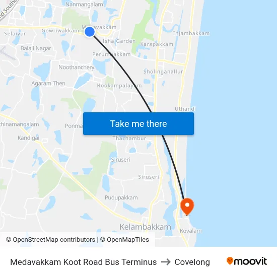 Medavakkam Koot Road Bus Terminus to Covelong map