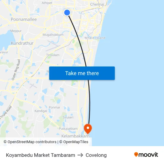 Koyambedu Market Tambaram to Covelong map