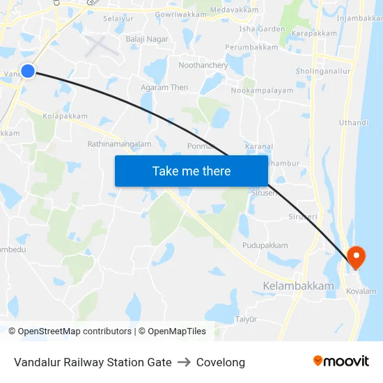 Vandalur Railway Station Gate to Covelong map