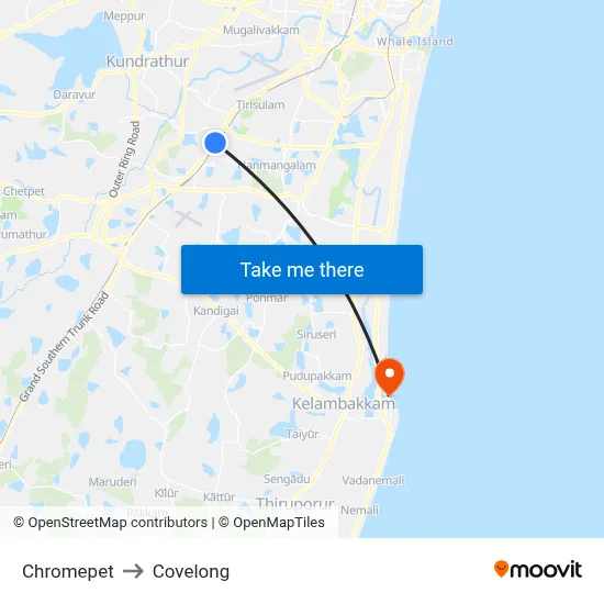Chromepet to Covelong map