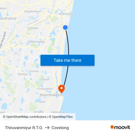 Thiruvanmiyur R.T.O. to Covelong map