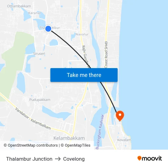 Thalambur Junction to Covelong map