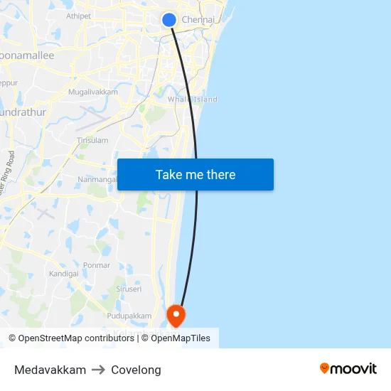Medavakkam to Covelong map