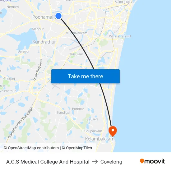 A.C.S Medical College And Hospital to Covelong map