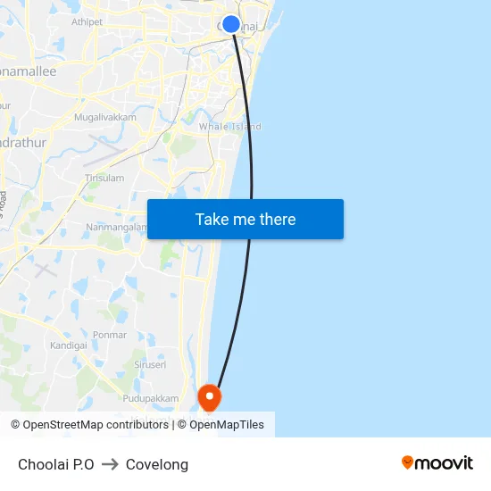 Choolai P.O to Covelong map
