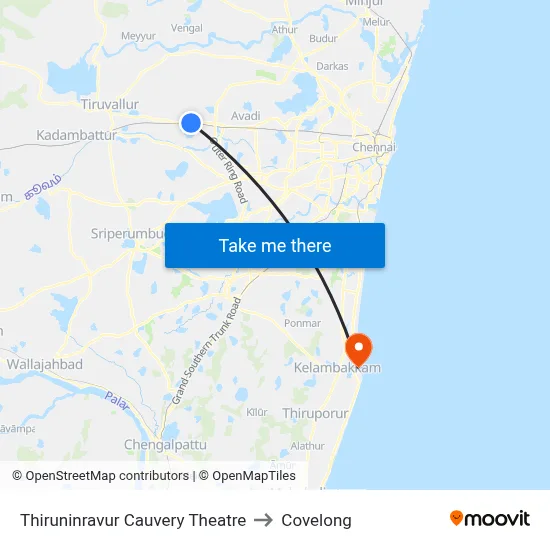 Thiruninravur Cauvery Theatre to Covelong map