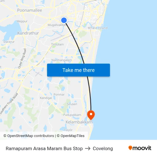 Ramapuram Arasa Maram Bus Stop to Covelong map