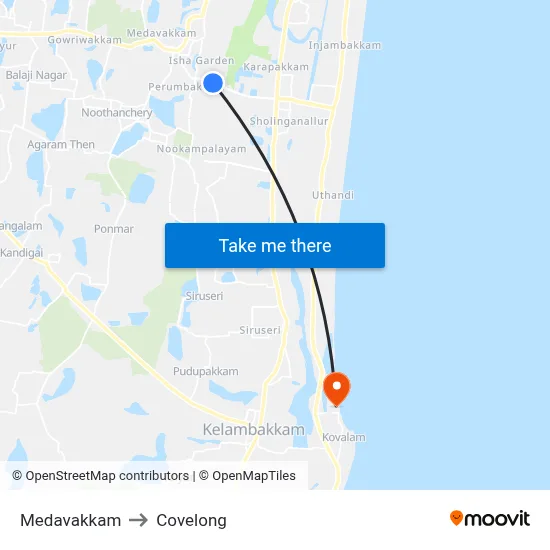 Medavakkam to Covelong map