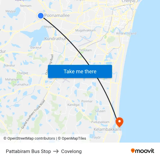 Pattabiram Bus Stop to Covelong map