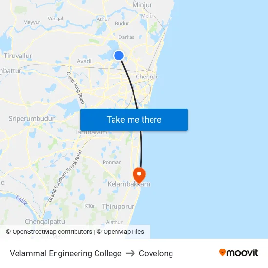 Velammal Engineering College to Covelong map