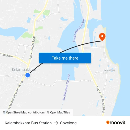 Kelambakkam Bus Station to Covelong map