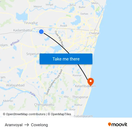 Aranvoyal to Covelong map
