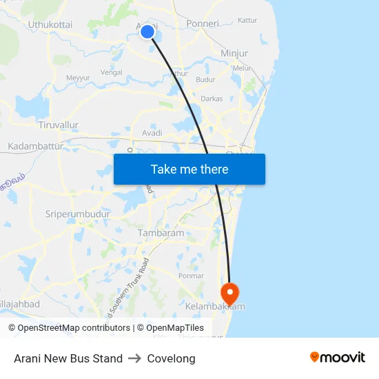 Arani New Bus Stand to Covelong map