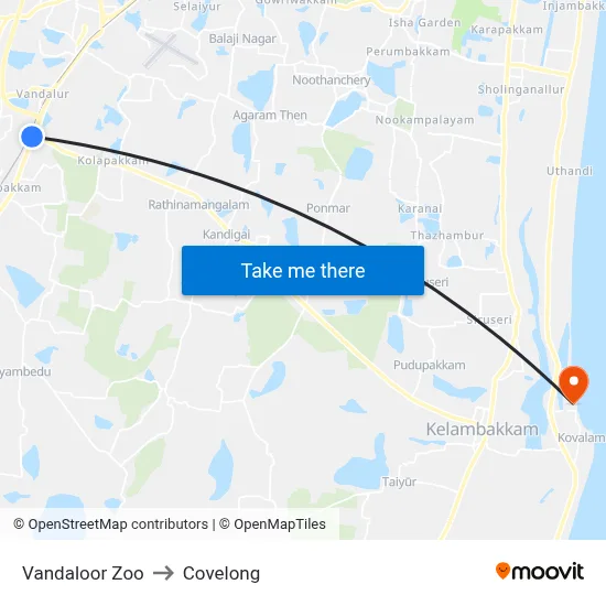 Vandaloor Zoo to Covelong map
