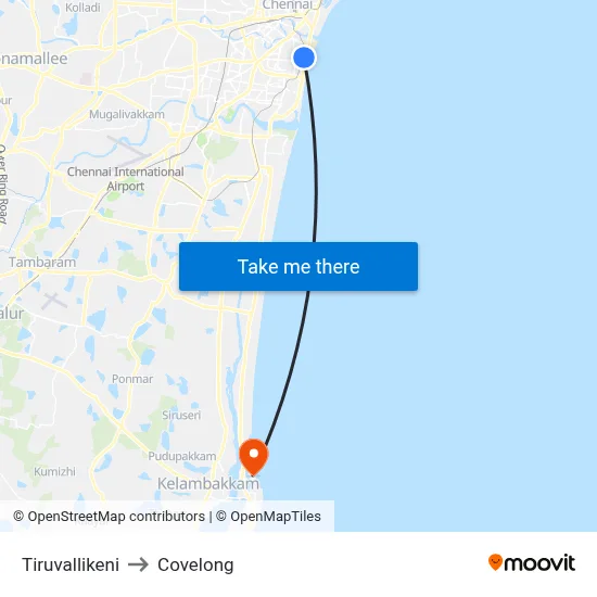 Tiruvallikeni to Covelong map