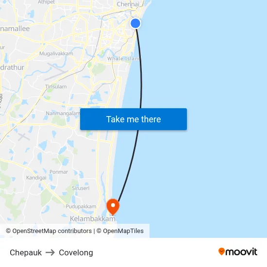 Chepauk to Covelong map