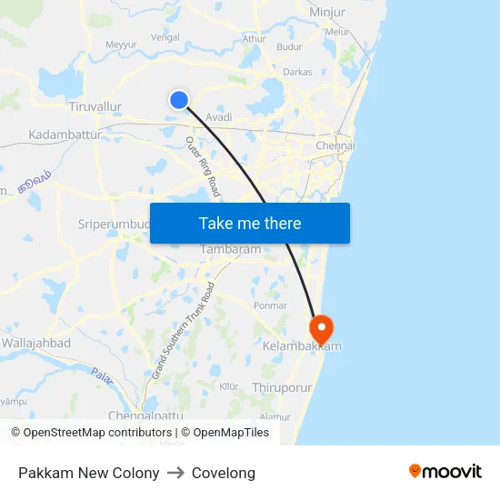 Pakkam New Colony to Covelong map