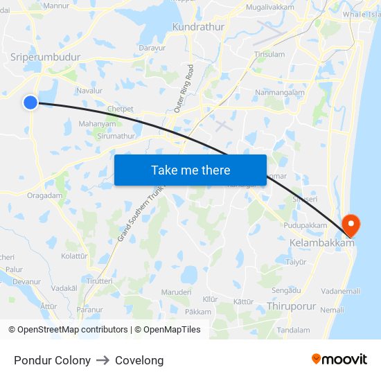 Pondur Colony to Covelong map