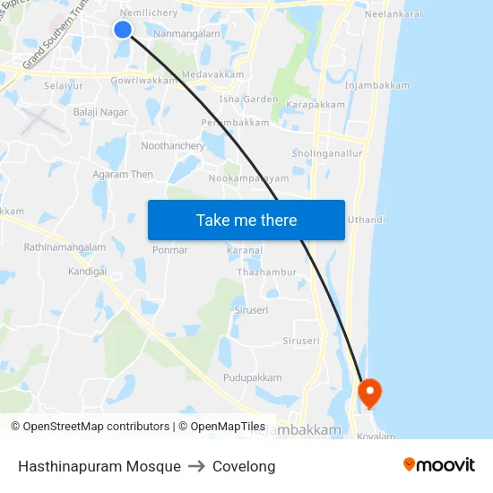 Hasthinapuram Mosque to Covelong map