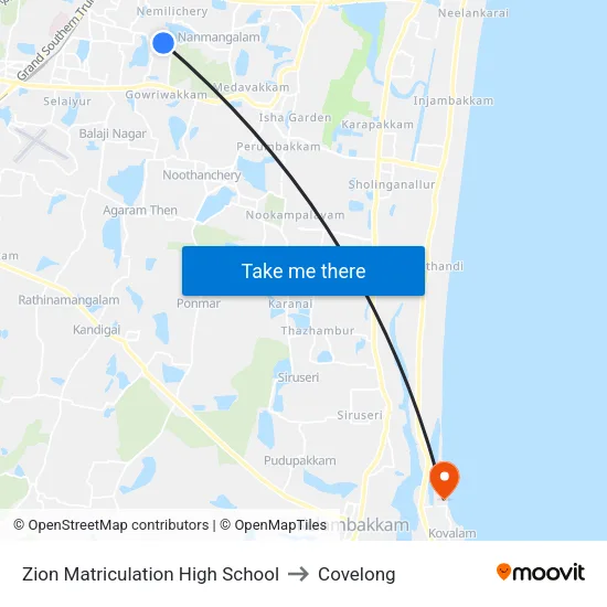 Zion Matriculation High School to Covelong map