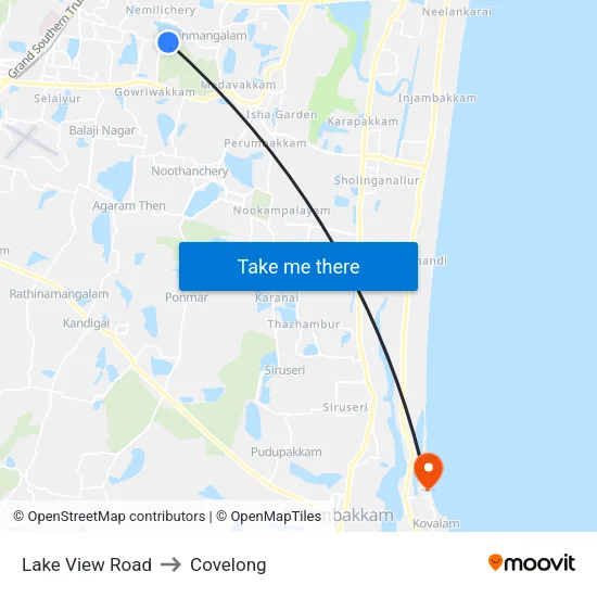 Lake View Road to Covelong map