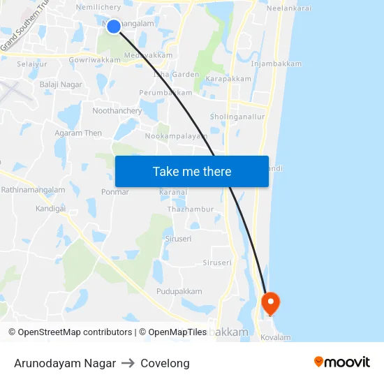 Arunodayam Nagar to Covelong map