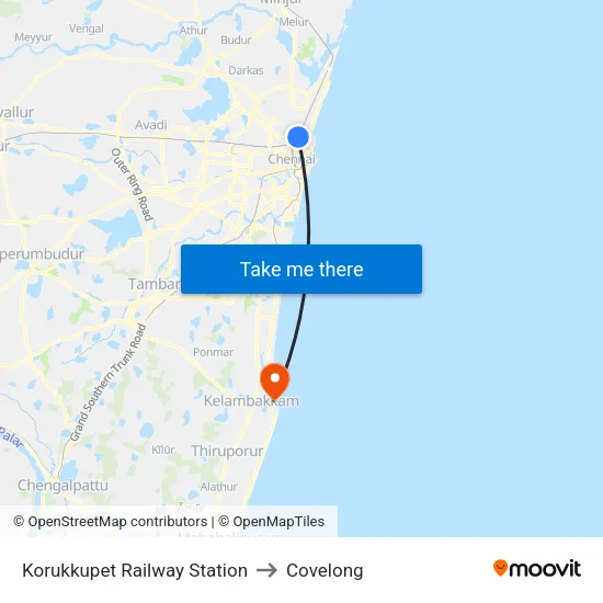 Korukkupet Railway Station to Covelong map