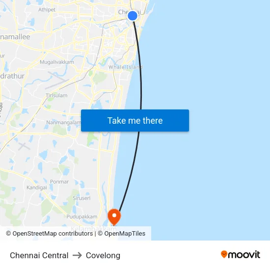Chennai Central to Covelong map