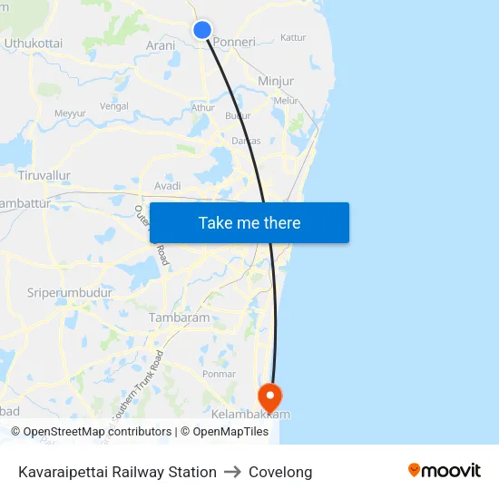 Kavaraipettai Railway Station to Covelong map