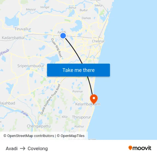 Avadi to Covelong map