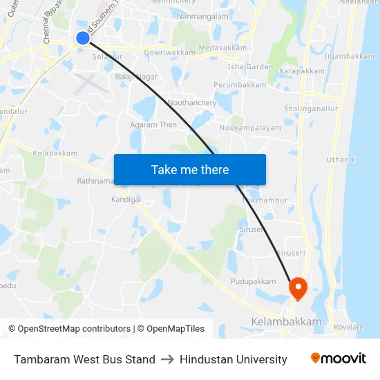 Tambaram West Bus Stand to Hindustan University map