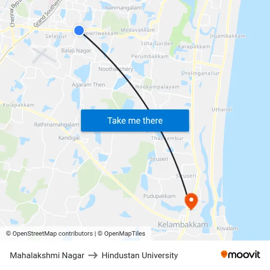 Mahalakshmi Nagar to Hindustan University map