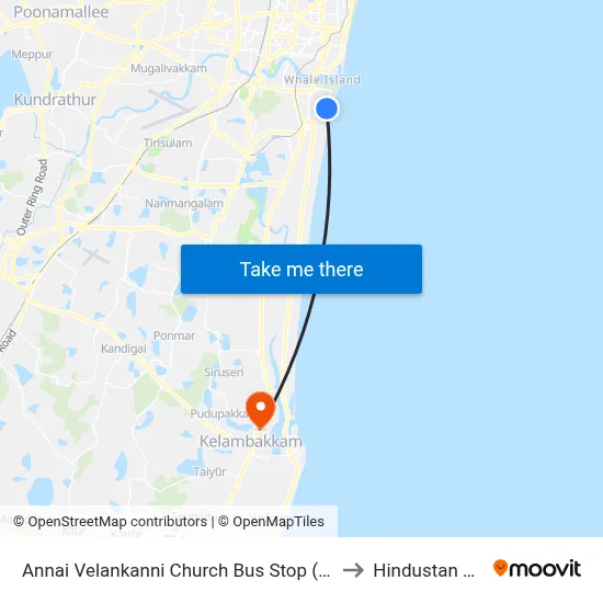Annai Velankanni Church Bus Stop (Besant Nagar Chruch) to Hindustan University map