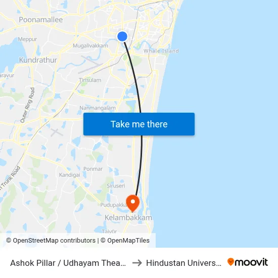 Ashok Pillar / Udhayam Theatre to Hindustan University map