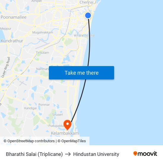 Bharathi Salai (Triplicane) to Hindustan University map