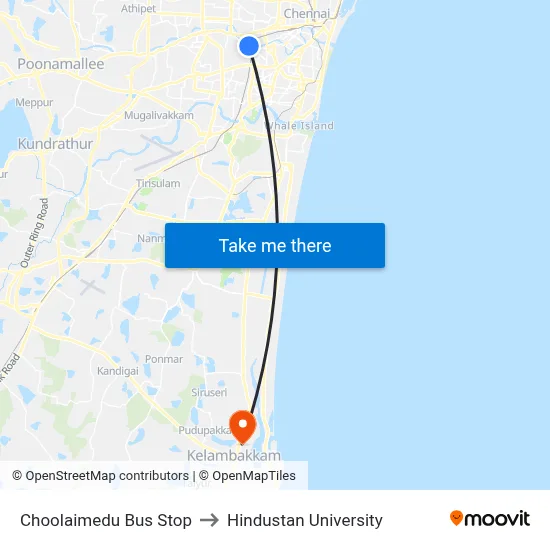 Choolaimedu Bus Stop to Hindustan University map