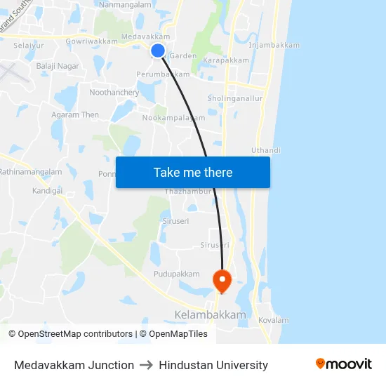 Medavakkam Junction to Hindustan University map