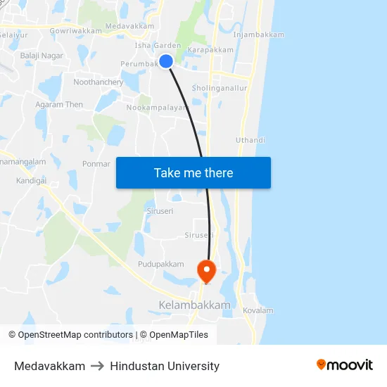Medavakkam to Hindustan University map
