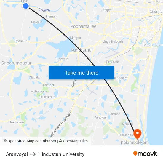 Aranvoyal to Hindustan University map