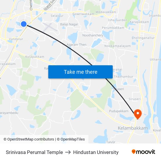 Srinivasa Perumal Temple to Hindustan University map