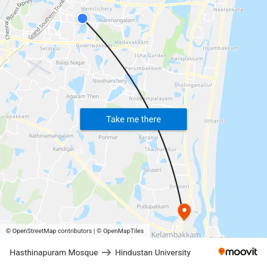 Hasthinapuram Mosque to Hindustan University map