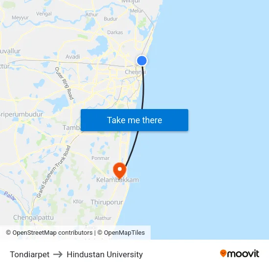 Tondiarpet to Hindustan University map