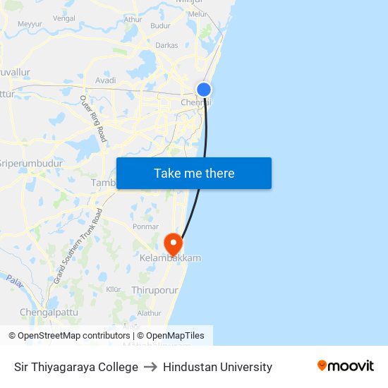 Sir Thiyagaraya College to Hindustan University map