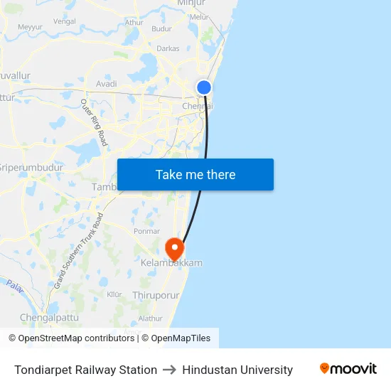 Tondiarpet Railway Station to Hindustan University map