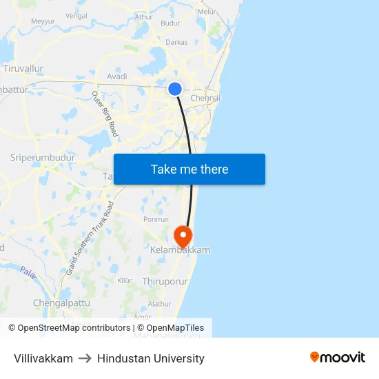 Villivakkam to Hindustan University map